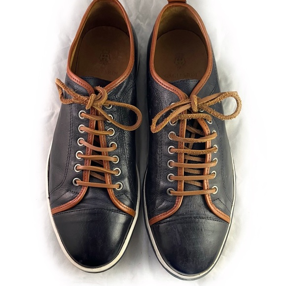 GAGLIARDI navy leather sneakers with leather laces size 9 men’s - Picture 1 of 5